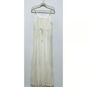 Amanda Lane Slip Dress Womens 16 Ivory Pleated Maxi Quiet Luxury Elegant Party